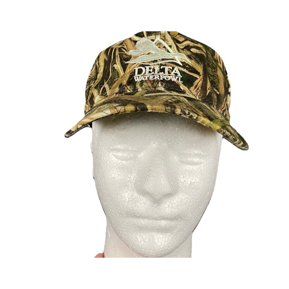 Delta Waterfowl Marsh Grass Camo Hunting Hat Adjustable Brass Buckle Cap Mens